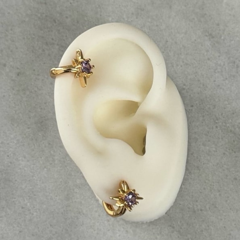 Gold Purple Crystal Star Burst Huggie Hoop Earrings
Brand New - Picture 1 of 5